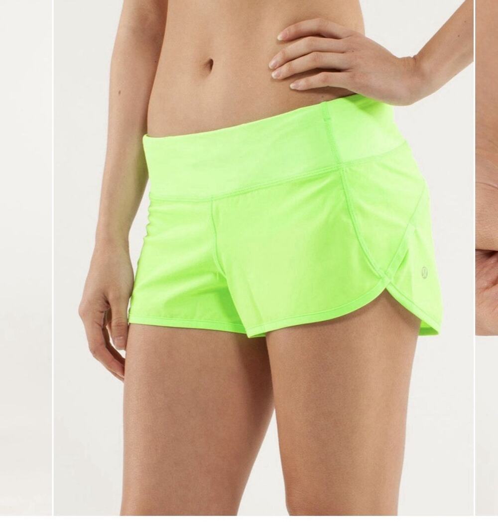 Lululemon Activewear Shorts 4 Green Speed Short Zip Pockets Built In Liner Logo